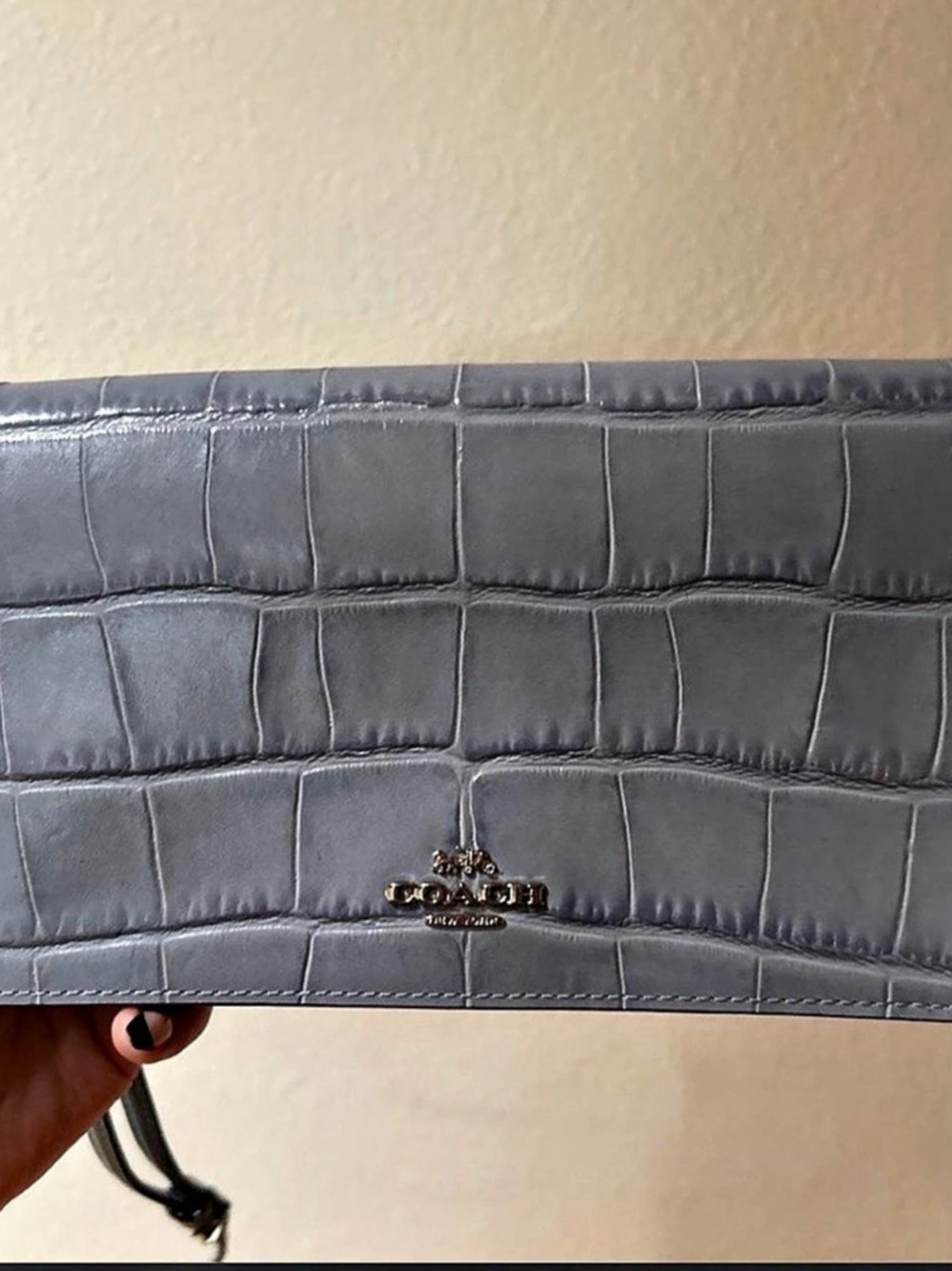 Coach Embossed Croc Leather Hadleigh Crossbody Bag Blue